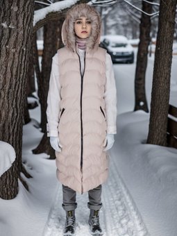 Krem Kürk Kapüşonlu Şişme Yelek