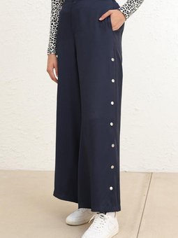 Lacivert Cepli Bol Paça Pantolon