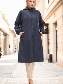 Lacivert Kapüşonlu Cepli Kap