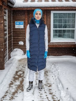 Lacivert Kürk Kapüşonlu Şişme Yelek