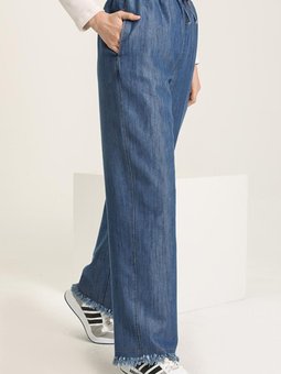 Lacivert Saçaklı Kot Pantolon