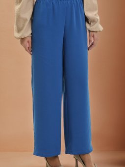 Mavi Beli Lastikli Bol Paça Pantolon