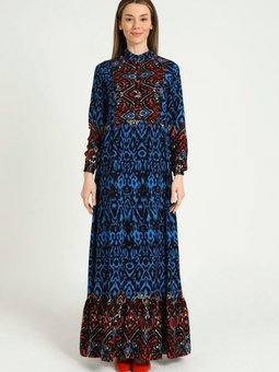 Mavi Desenli Viskon Elbise