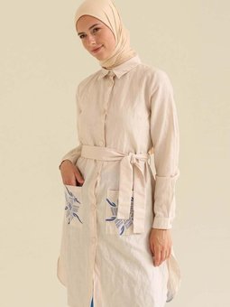 Pudra Cepli Kuşaklı Tunik