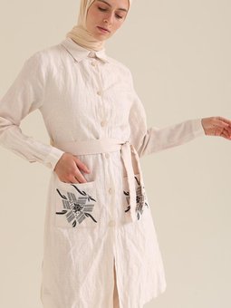 Pudra Cepli Kuşaklı Tunik