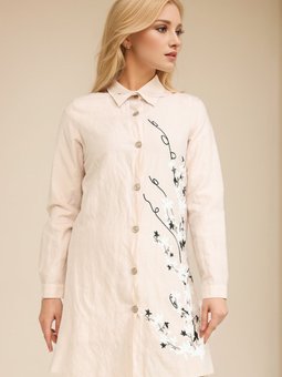 Pudra Çiçek Desenli Düğmeli Tunik