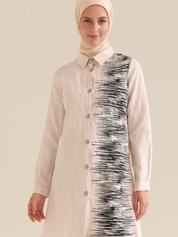 Pudra Desenli Düğmeli Tunik