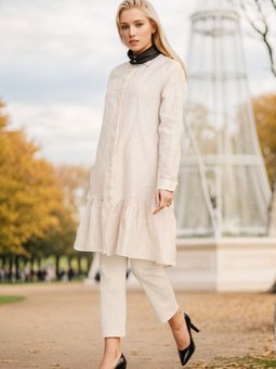 Pudra Etek Ucu Büzgülü Tunik