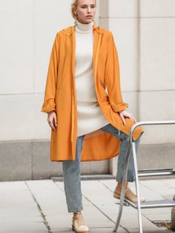 Safran Kapüşonlu Viskon Kap