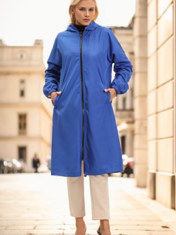 Saks Mavisi Kapüşonlu Cepli Kap