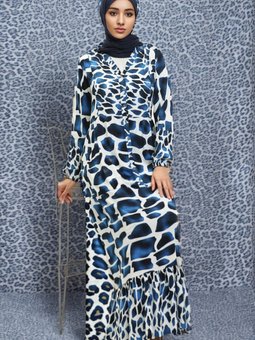 Saks Mavisi Renk Garnili Viskon Elbise