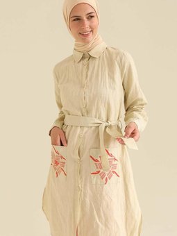 Sarı Cepli Kuşaklı Tunik