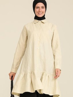 Sarı Etek Ucu Büzgülü Tunik