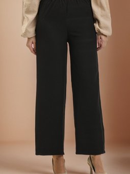 Siyah Beli Lastikli Bol Paça Pantolon