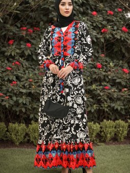 Siyah Desenli Viskon Elbise