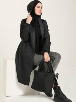 Siyah Kapüşonlu Fermuarlı Kot Kap