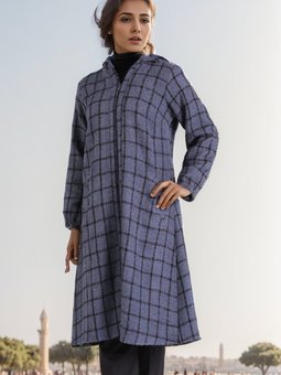 Siyah Lacivert Kapüşonlu Kaşe Kap