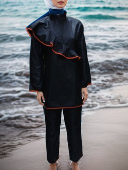 Siyah Paraşüt Kumaş Tam Kapalı Mayo