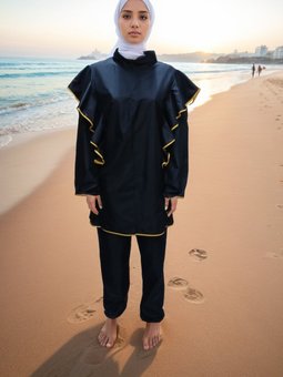 Siyah Paraşüt Kumaş Tam Kapalı Mayo