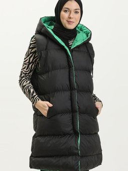 Siyah Zümrüt Yeşili Çift Renkli Şişme Yelek