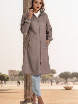 Sütlü Kahve Kapüşonlu Fermuarlı Kot Kap