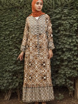 Vizon Çiçek Desenli Viskon Elbise