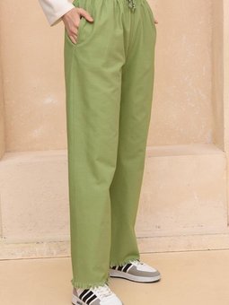 Yeşil Saçaklı Kot Pantolon