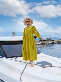 Bebe Yaka Dantel Detaylı Elbise Yağ Yeşil