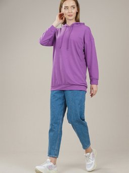 Kapüşonlu Yetim Kol Oversize Sweatshirt Mor