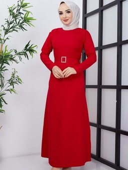 Kırmızı Arya Atlas Elbise