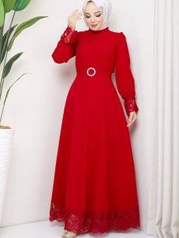 Kırmızı Çitlembik Abiye Elbise