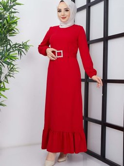 Kırmızı Dilay Atlas Abiye Elbise