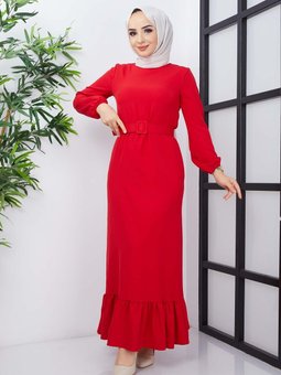 Kırmızı Gülce Krep Elbise