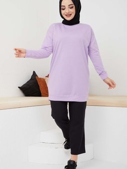 Lila Düz Sade Sweat