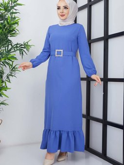 Mavi Dilay Atlas Abiye Elbise