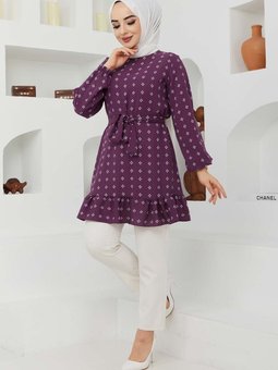 Mürdüm Çiçek Desenli Tunik