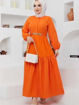 Oranj Mabel Zincirli Elbise