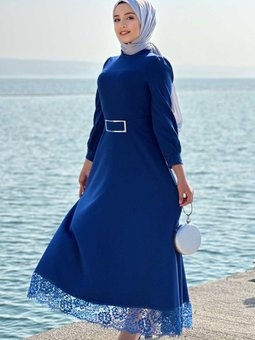 Saks Mavisi Mavi Abiye Elbise