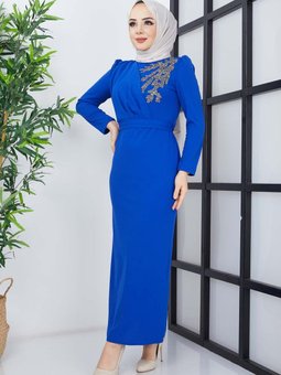 Saks Mavisi Orkide Abiye Elbise