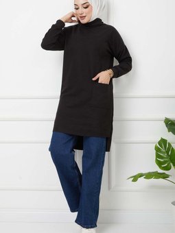 Siyah Balıkçı Yaka Cepli Tunik