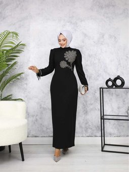 Siyah Papatya Abiye Elbise