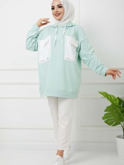 Yeşil Çift Garnili Körük Cepli Tunik