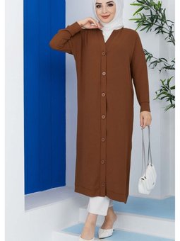 Puane Boydan Düğmeli Ayrobin Hırka (koyu Kahve)