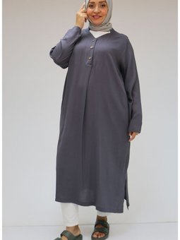 Antrasit Büyük Beden Dikişten Cepli Dokuma Viskon Tunik