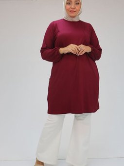 Bordo Büyük Beden Basic Penye Tunik