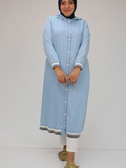 Buz Mavi Büyük Beden Kol Ve Etek Ucu Ribanalı Liyosel Kap