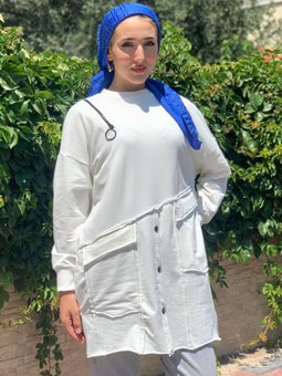 Ekru Omuzu Fermuarlı Sweat