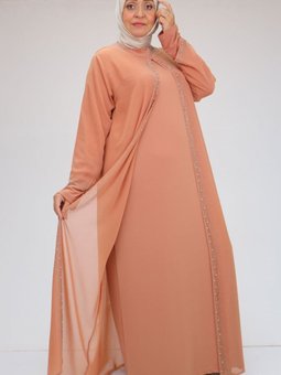 Hardal Büyük Beden Taş Baskılı Sandy Şifon Elbise