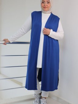 İndigo Büyük Beden Penye Giy Çık Yelek