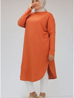 Kiremit Büyük Beden Düşük Kol Altı Oval Bürümcük Tunik